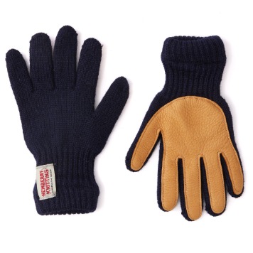 NEWBERRY KNITTINGWool Gloves with Deer Skin(Navy)