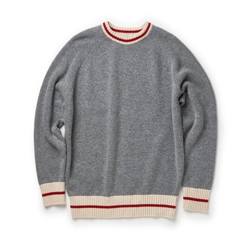 AMFEASTLine Round Neck Sweater(Grey/Red Line)30%OFF