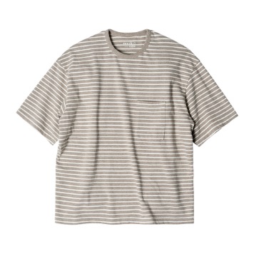 ROUGH SIDE107. Stripe 1/2 T-Shirt (Taupe)