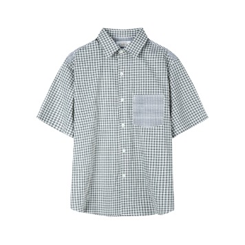 YOUNEEDGARMENTSFrench Gingham Washed Half Shirt(Gingham Gray)