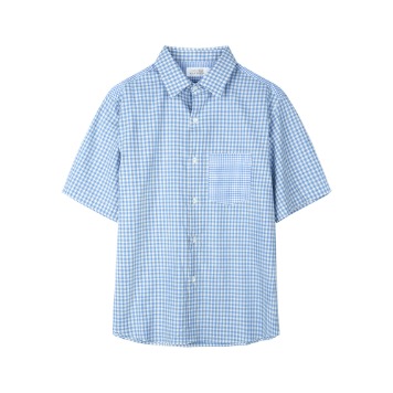 YOUNEEDGARMENTSFrench Gingham Washed Half Shirt(Gingham Skyblue)