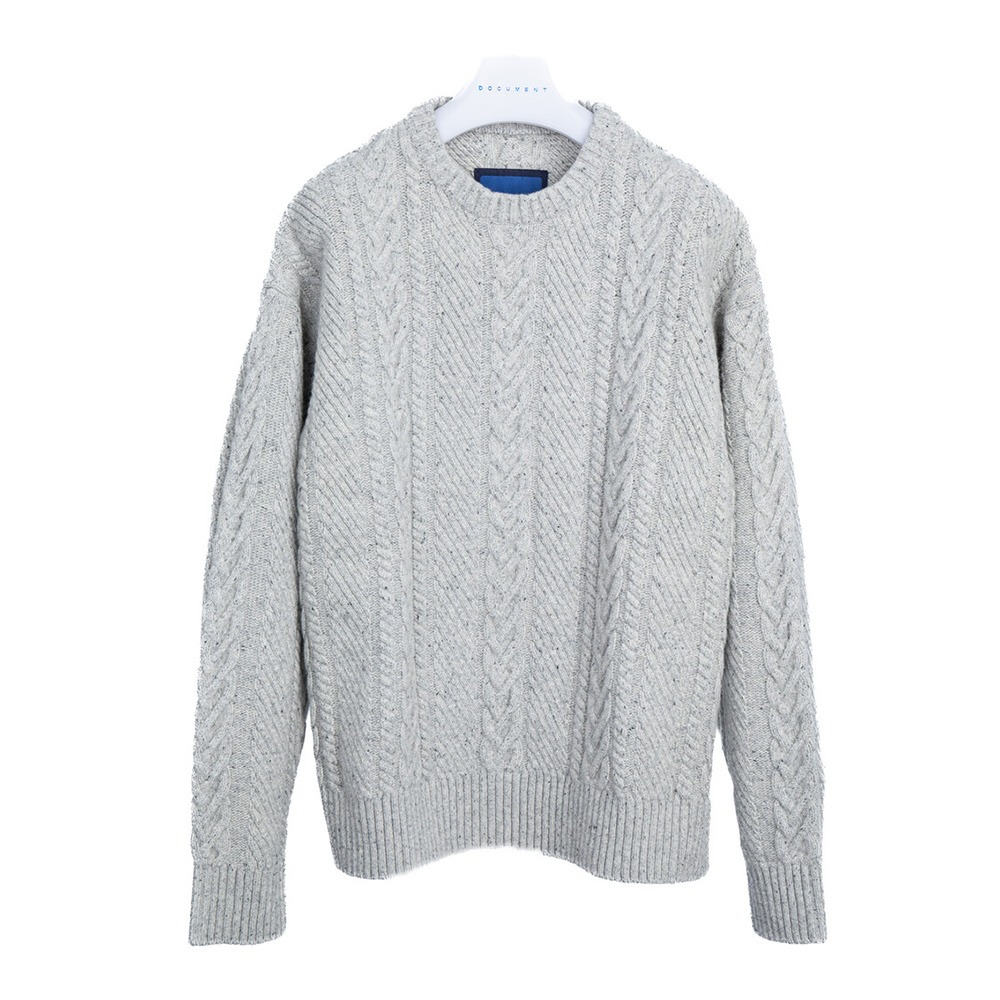 DOCUMENTCable-Knit Crew Neck Sweater(Grey)