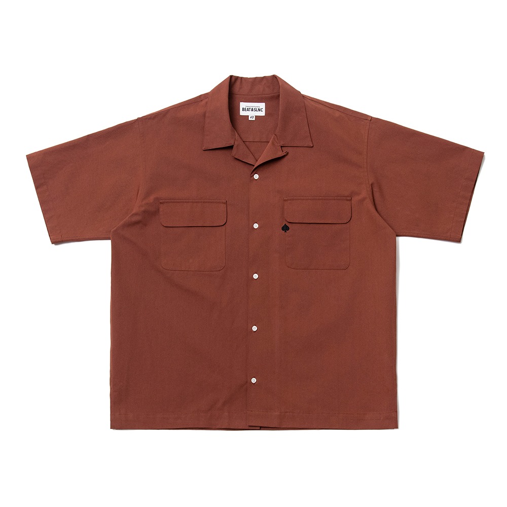BEAT &amp; SLNCOpen Collar Half Shirts(Brick)