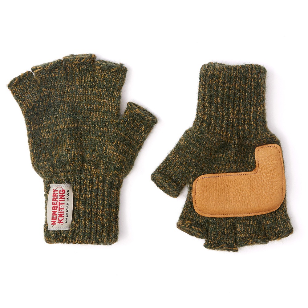 NEWBERRY KNITTINGFingerless Gloves with Deer Skin(Olive)