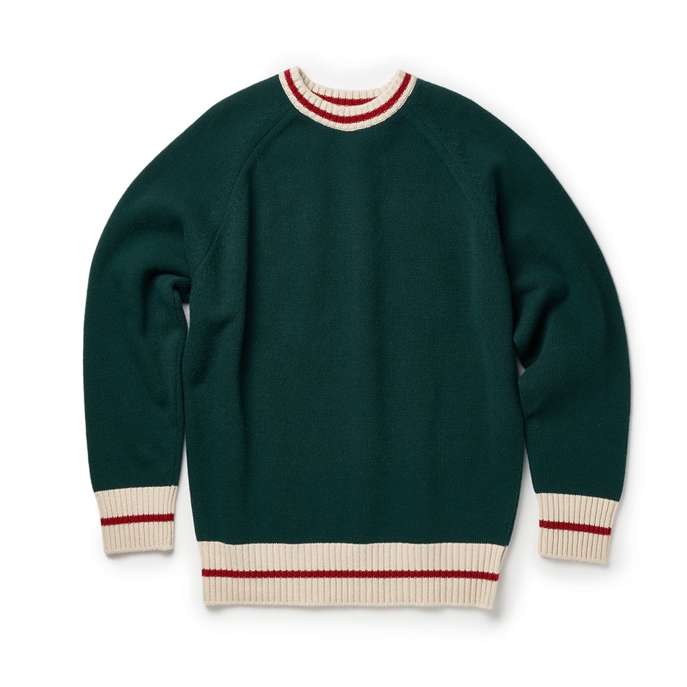 AMFEASTLine Round Neck Sweater(Green/Red Line)30%OFF