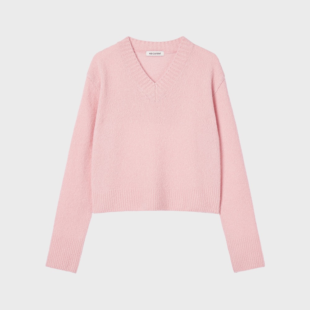 KEI CURRENTBoucle V-neck Sweater (Pink)