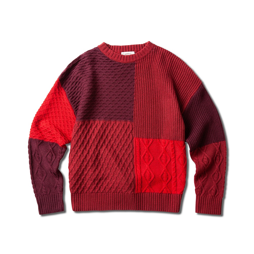 AMFEASTColored Patchwork Sweater(Burgundy)