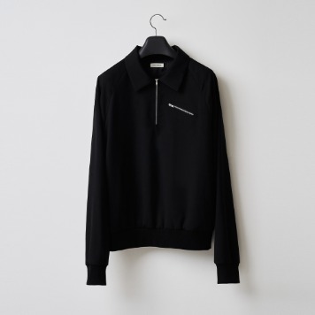 PUBLIC WARDROBEHalf Zip Wool Polo Shirt(Black)