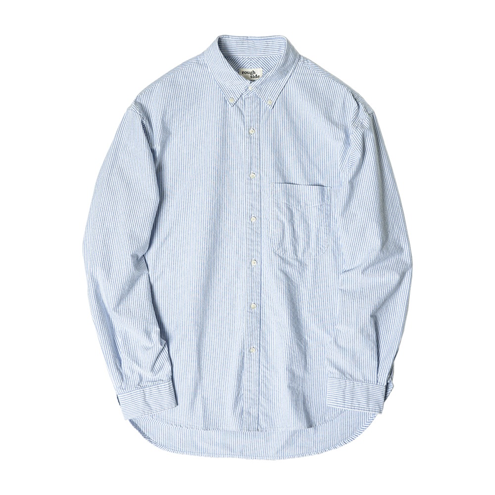 ROUGH SIDE103.Shirring Oxford Shirt (Sky Blue Stripe)