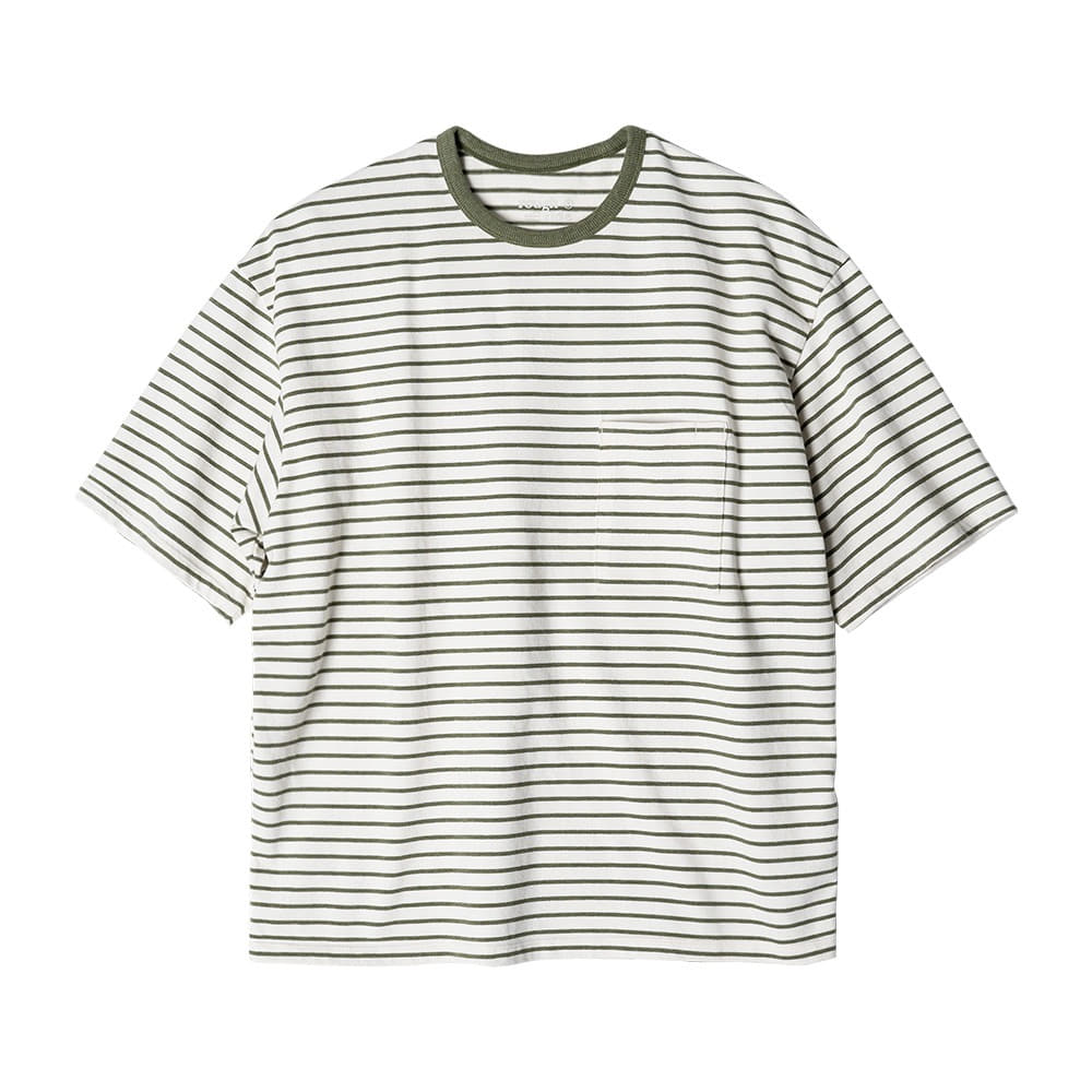 ROUGH SIDE107. Stripe 1/2 T-Shirt (Avocado)