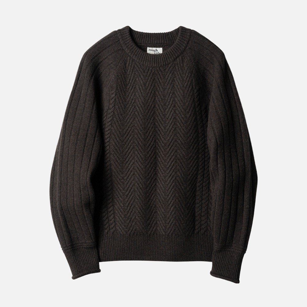 ROUGH SIDE Aran Sweater(Bark)